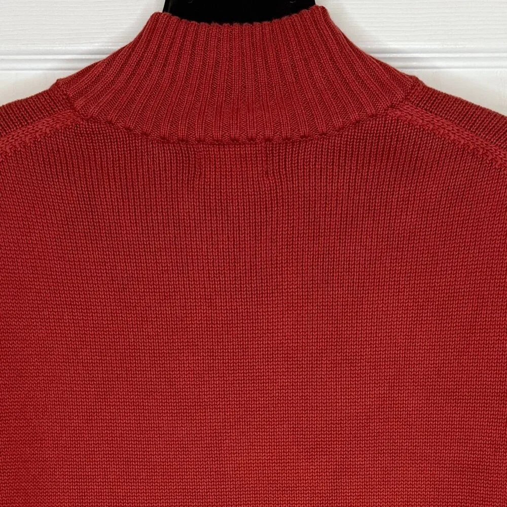 Vintage L.L. Bean Rust Cotton 1/4 Zip Pullover Sweater Size Large